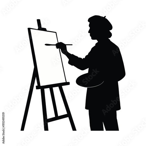 artist easel with a palette silhouette