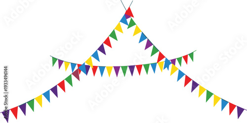 Colorful Triangle Party Bunting Garland with Hanging Pennant Flags for Birthday Festival Celebration Decoration Event Banner Vector Illustration