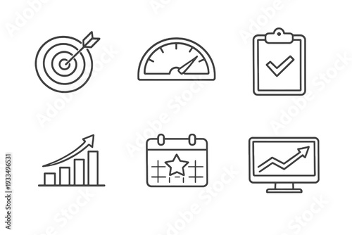 KPI planning outline icon set. Monochrome editable stroke vector collection isolated on transparent background for performance tracking and business strategy design.