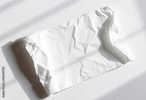 Pure white paper napkin, unfolded, textured surface, soft shadows,  isolated,  art