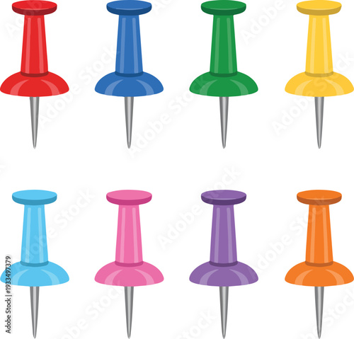 set of colored push pins isolated