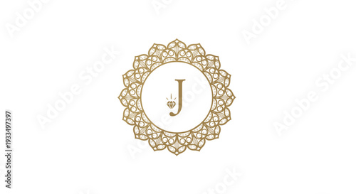 Golden Monogram Initial Letter J Emblem.