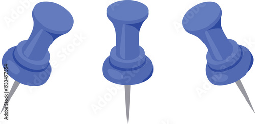 three blue pins isolated on white