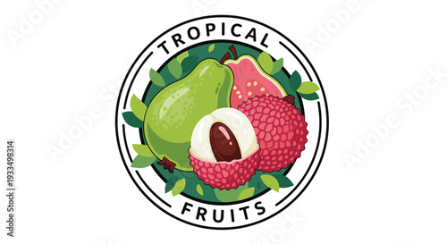 Tropical Fruits Logo with Guava and Mangosteen.