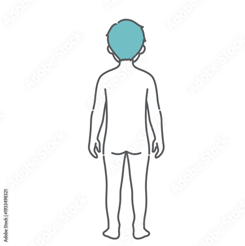 男の子（子供）の人体図・全身モデルのイラスト（背面・後ろ姿）