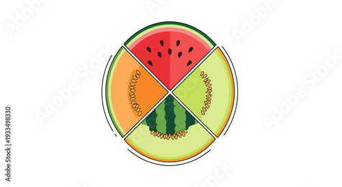 Variety of Melon Slices in Circle.