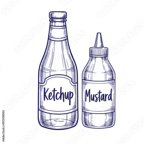 drawing of ketchup and mustard bottles side by side