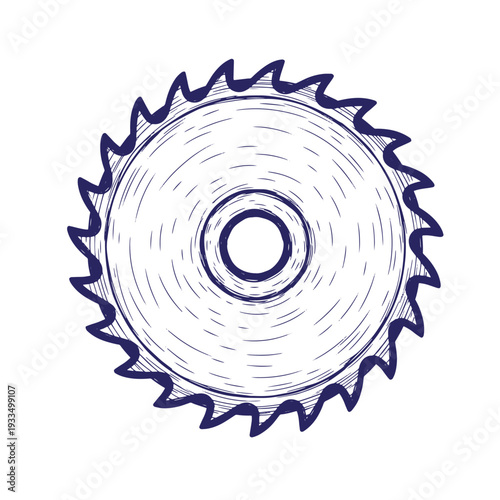 Hand drawn illustration of a circular saw blade with sharp teeth  industrial tool for cutting transparent background