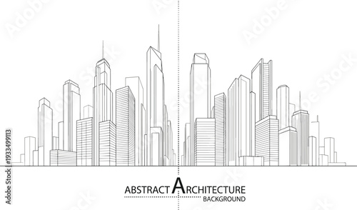 Professional black vector architecture background of symmetrical metropolitan city skyline with diverse skyscraper towers and central perspective