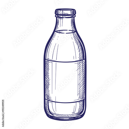 Illustration of a clear glass bottle with liquid and a screw on cap  drink container