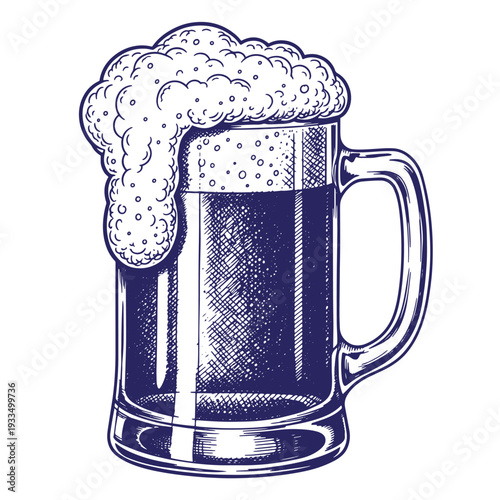 illustration of a mug of beer with foam on top isolated on white background