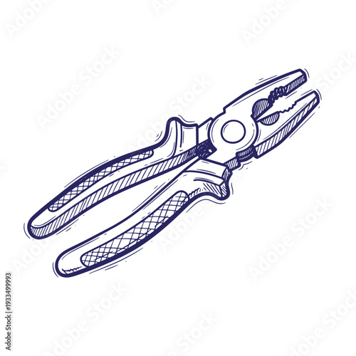 line drawing of a pair of pliers with textured handles and grips  illustration