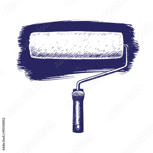 Paint roller with handle and rectangular roller head for applying paint to surfaces  a common tool for painting walls and ceilings transparent background