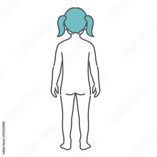 女の子（子供）の人体図・全身モデルのイラスト（背面・後ろ姿）