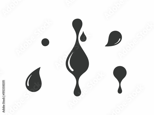 Black Ink or Oil Liquid Drops and Splashes Vector Set