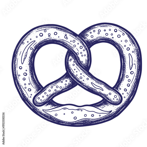 Pretzel illustration with salt crystals on surface  tasty snack food