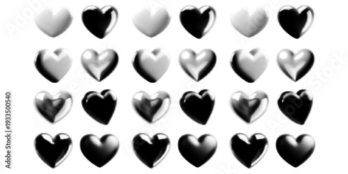 Halftone heart shapes design elements set (monochrome)