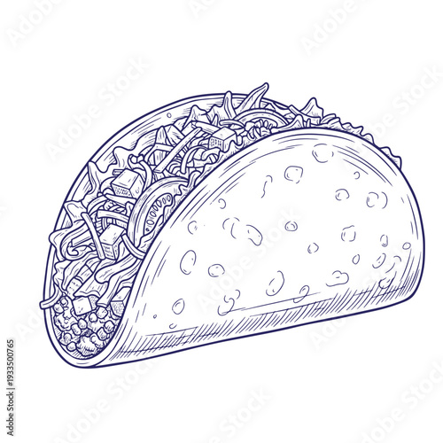 Taco with various fillings including lettuce tomato and cheese  a delicious Mexican dish