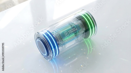 Transparent Cylindrical Technology Device with Glowing Lights