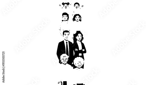 African American Life Cycle Timeline Vector Illustration with Children Adults and Seniors