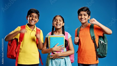 Happy School Kids Posing with Backpacks and Books.
