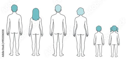 全世代の人体図・全身モデルのイラストセット（背面・後ろ姿）