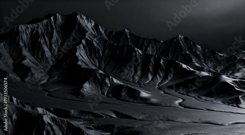 A dark and moody mountain range with shadows