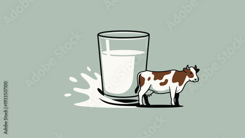 Brown cow milk glass illustration