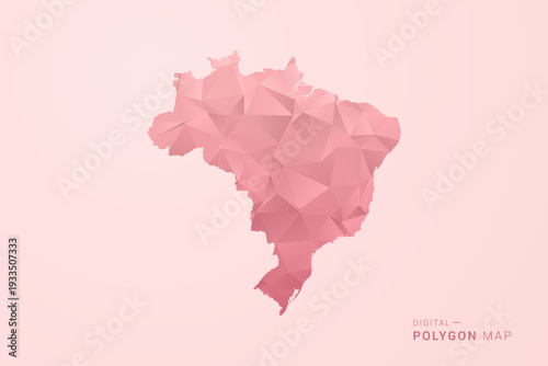 Brazil Map - Polygon Style Vector Illustration in Soft Pink Valentine Theme, Low Poly Geometric Design, Isolated on Pastel Background.