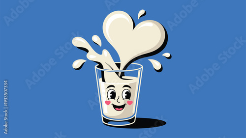 Cartoon milk glass heart splash