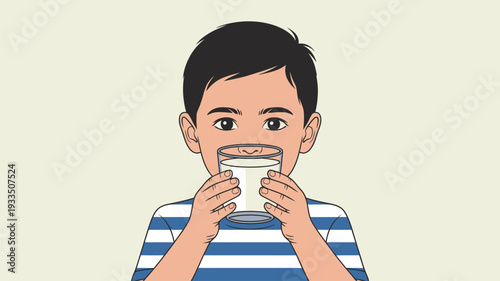 Child drinking milk from glass