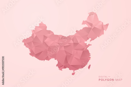 China Map - Polygon Style Vector Illustration in Soft Pink Valentine Theme, Low Poly Geometric Design, Isolated on Pastel Background.
