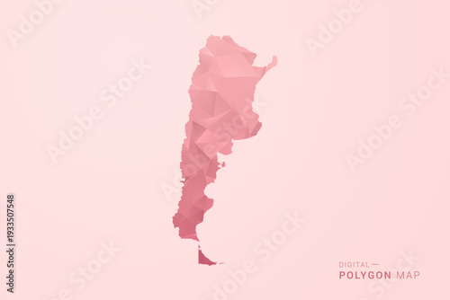 Argentina Map - Polygon Style Vector Illustration in Soft Pink Valentine Theme, Low Poly Geometric Design, Isolated on Pastel Background.