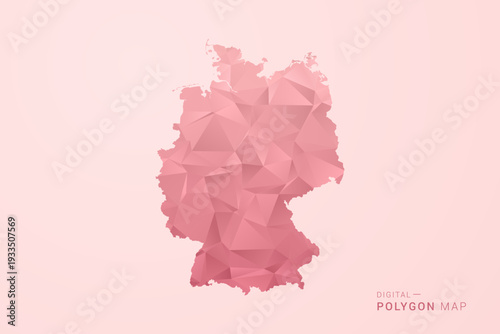 Germany Map - Polygon Style Vector Illustration in Soft Pink Valentine Theme, Low Poly Geometric Design, Isolated on Pastel Background.