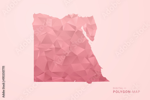 Egypt Map - Polygon Style Vector Illustration in Soft Pink Valentine Theme, Low Poly Geometric Design, Isolated on Pastel Background.