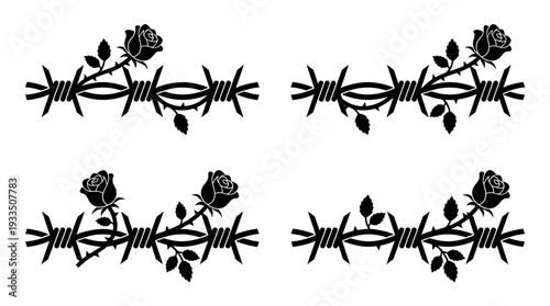 Artistic rendition of a rose intertwined with barbed wire, a symbol of beauty and conflict