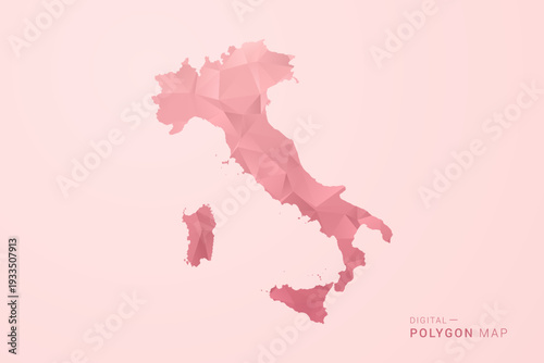 Italy Map - Polygon Style Vector Illustration in Soft Pink Valentine Theme, Low Poly Geometric Design, Isolated on Pastel Background.