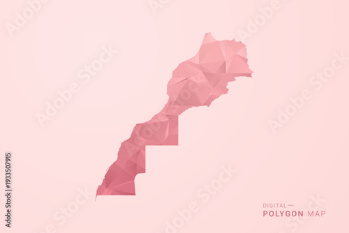 Morocco Map - Polygon Style Vector Illustration in Soft Pink Valentine Theme, Low Poly Geometric Design, Isolated on Pastel Background.