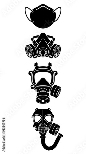 Illustrative compilation of varied protective respiratory masks