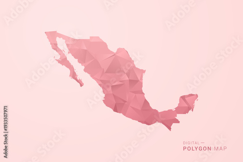 Mexico Map - Polygon Style Vector Illustration in Soft Pink Valentine Theme, Low Poly Geometric Design, Isolated on Pastel Background.