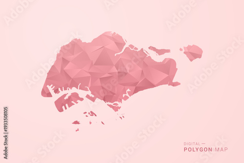 Singapore Map - Polygon Style Vector Illustration in Soft Pink Valentine Theme, Low Poly Geometric Design, Isolated on Pastel Background.
