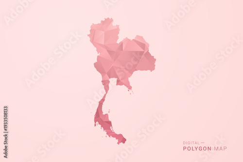 Thailand Map - Polygon Style Vector Illustration in Soft Pink Valentine Theme, Low Poly Geometric Design, Isolated on Pastel Background.