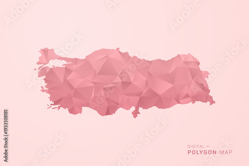 Turkey Map - Polygon Style Vector Illustration in Soft Pink Valentine Theme, Low Poly Geometric Design, Isolated on Pastel Background.