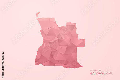 Angola Map - Polygon Style Vector Illustration in Soft Pink Valentine Theme, Low Poly Geometric Design, Isolated on Pastel Background.