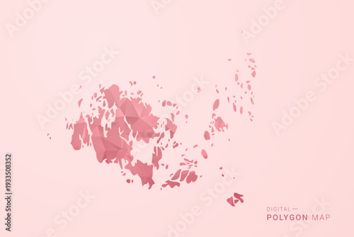 Aland Islands Map - Polygon Style Vector Illustration in Soft Pink Valentine Theme, Low Poly Geometric Design, Isolated on Pastel Background.