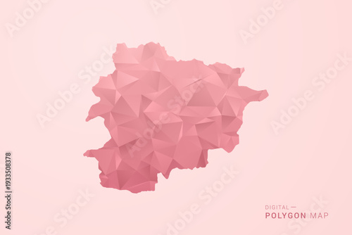 Andorra Map - Polygon Style Vector Illustration in Soft Pink Valentine Theme, Low Poly Geometric Design, Isolated on Pastel Background.