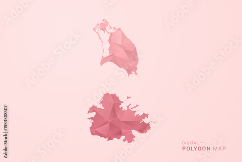 Antigua and Barbuda Map - Polygon Style Vector Illustration in Soft Pink Valentine Theme, Low Poly Geometric Design, Isolated on Pastel Background.