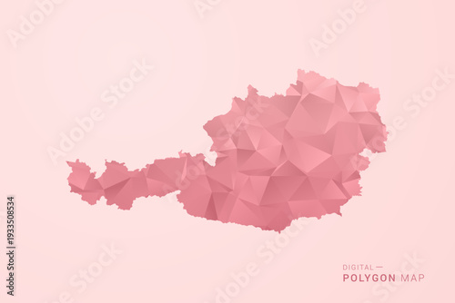 Austria Map - Polygon Style Vector Illustration in Soft Pink Valentine Theme, Low Poly Geometric Design, Isolated on Pastel Background.