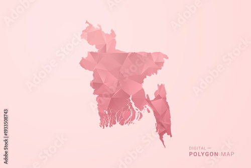 Bangladesh Map - Polygon Style Vector Illustration in Soft Pink Valentine Theme, Low Poly Geometric Design, Isolated on Pastel Background.