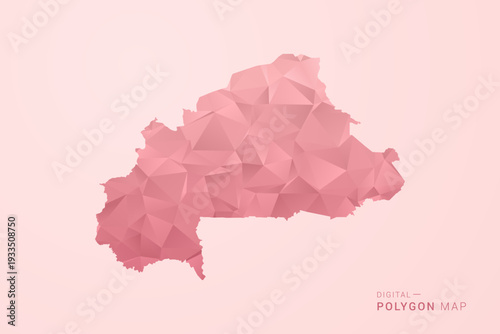 Burkina Faso Map - Polygon Style Vector Illustration in Soft Pink Valentine Theme, Low Poly Geometric Design, Isolated on Pastel Background.